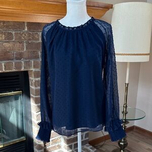 Draper James Swiss Dot Smocked Nassau Navy Blouse Size S